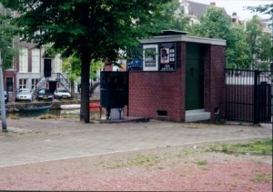 Jon using public toilet, Amsterdam