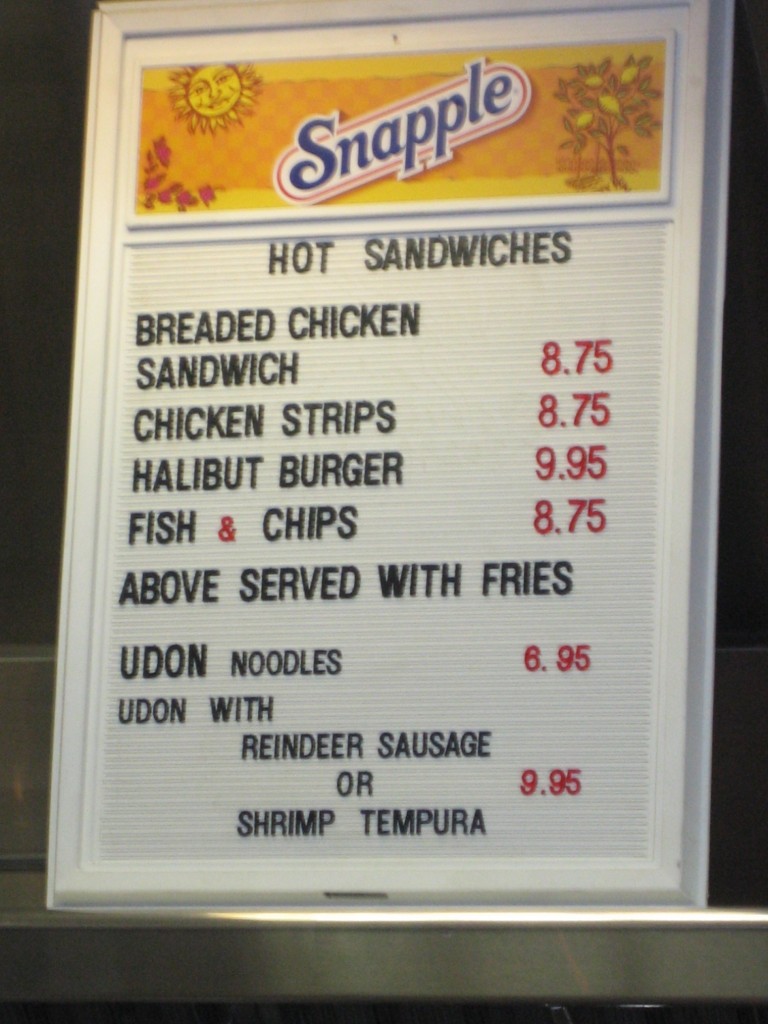 Menu in Anchorage airport